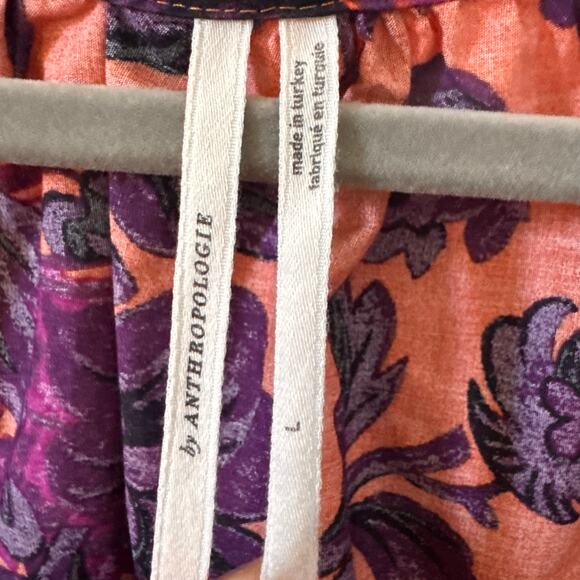 Anthropologie The Sommerset Puff Sleeve 100% Cotton Maxi Dress Purple Sz L - Picture 10 of 11